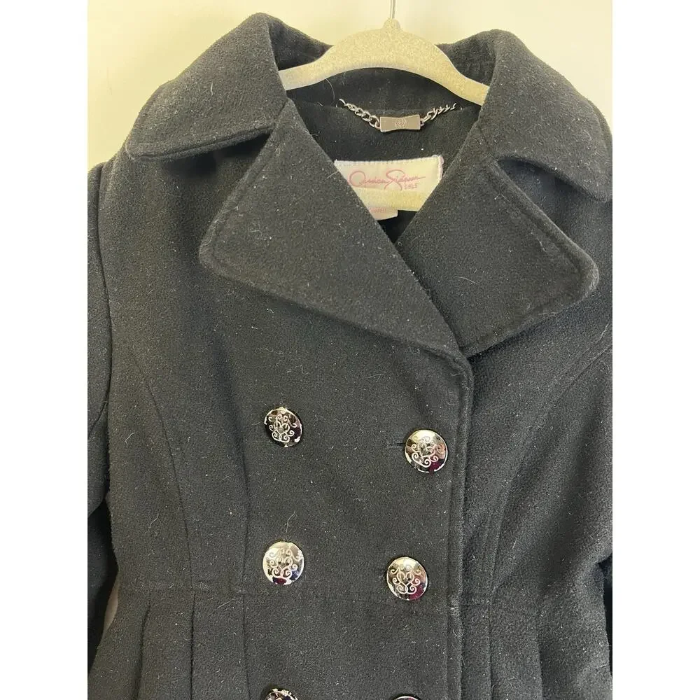 Jessica Simpson Pea Coat Girl 7 - 8 Black Double Breasted Warm Classic Outerwear